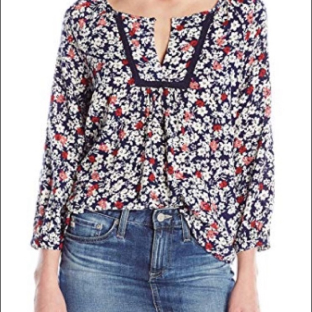 Anthropologie Velvet by Graham & Spencer Dahlia Crochet Peasant Blouse Boho Top